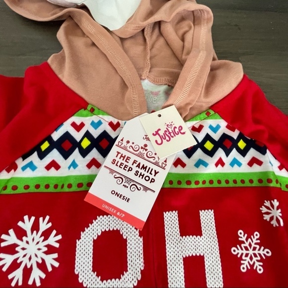 Justice kids Christmas Reindeer pjs onesie jumpsuit unisex size 6/7 NEW - Picture 4 of 9